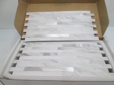20 Sheets Faux Stone Peel and Stick Backsplash, White Marble w Metal Silver