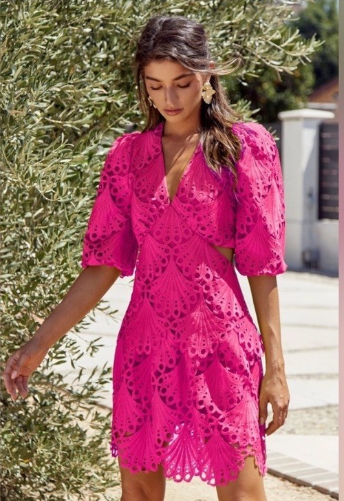 NWT Pink Madelyn Rae Cutout Mini Dress Size Small Lace Womens