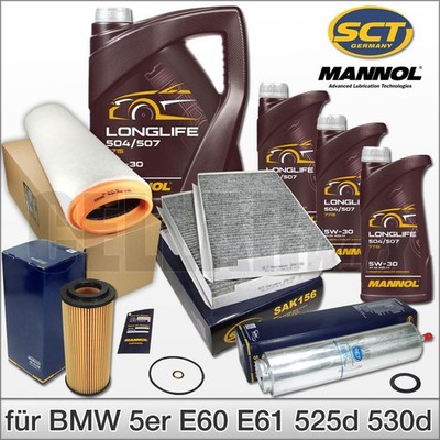 Inspektionspaket Filterset Filter 8L 5W30 Öl für BMW 5er E60 E61 525d & 530d