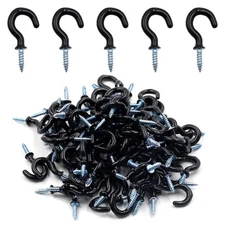 100 PCS 3/4 Inch Black Vinyl Coated Metal Cup Hook Screw-in Ceiling Hooks