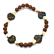 Handmade stretch bracelet NEW brown teal gold tone