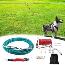 50FT Dog Run for Yard Heavy Duty with 10FT Tie Out Cable, Outdoor Leash Troll...