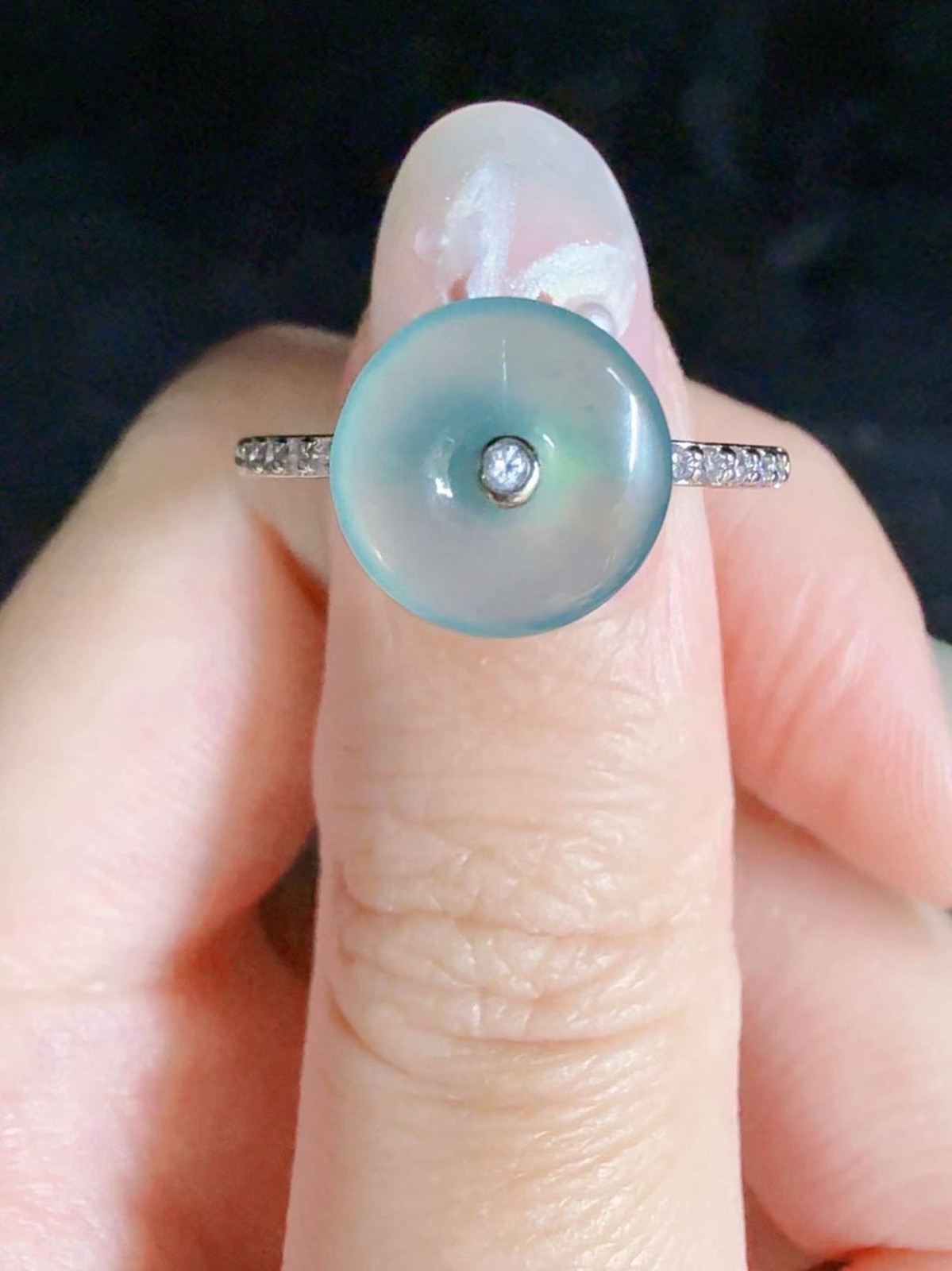 Natural sky blue jadeite ring