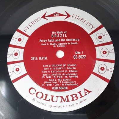 Percy Faith   The Music of Brazil LP Record 1962 Columbia Easy Listening 33 RPM
