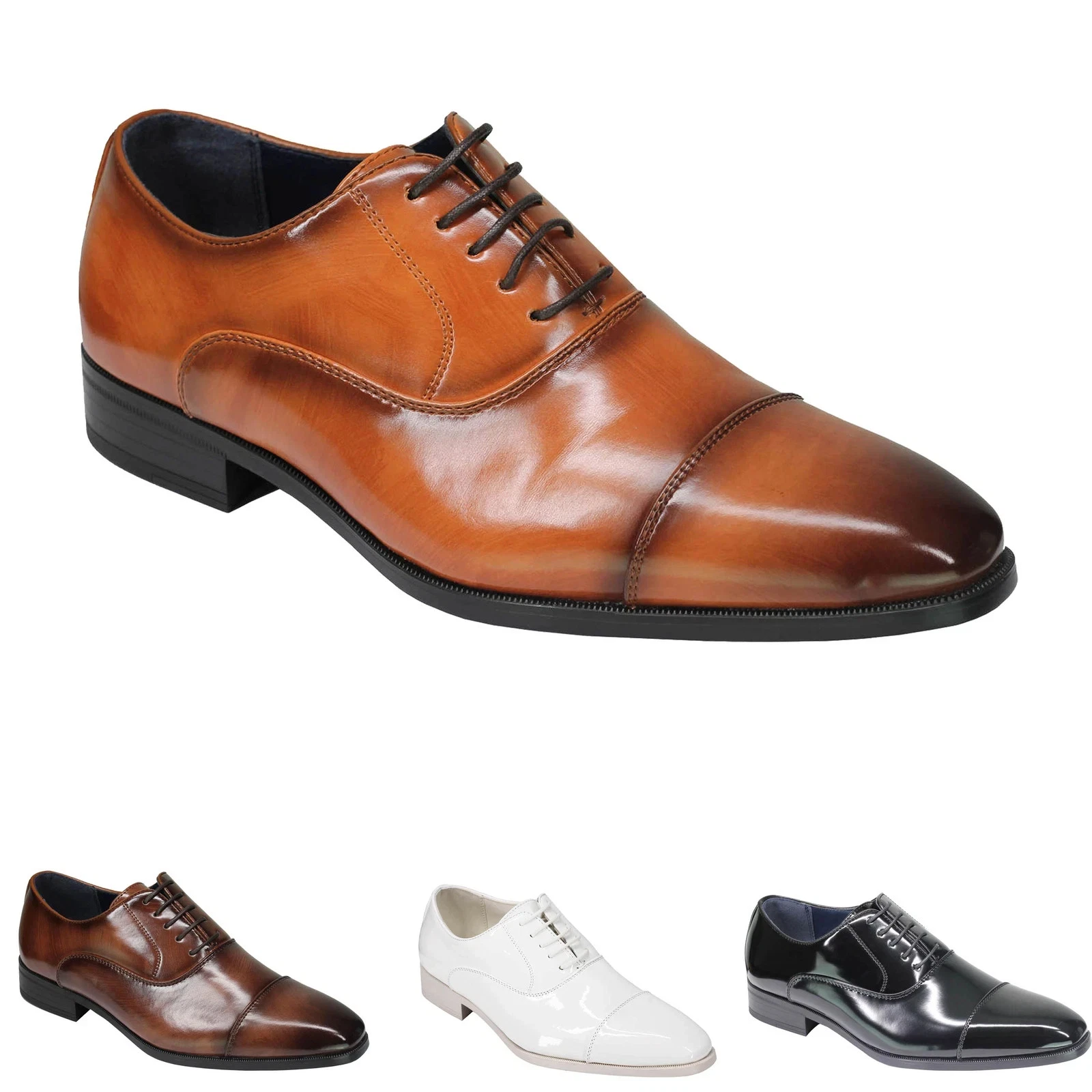 Mens Patent Leather Lined Classic Lace up Oxford Shoes Toe Cap Smart Formal