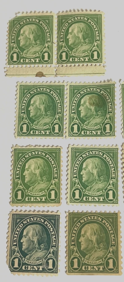 1890s Mixed Lot of 15 Green Benjamin Franklin 1 Cent US Postage Stamp Unused OG - Image 2 of 4