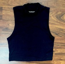 Abercrombie  Fitch Soft A F Essential Solid Black Sleeveless Crop Tank Top Med