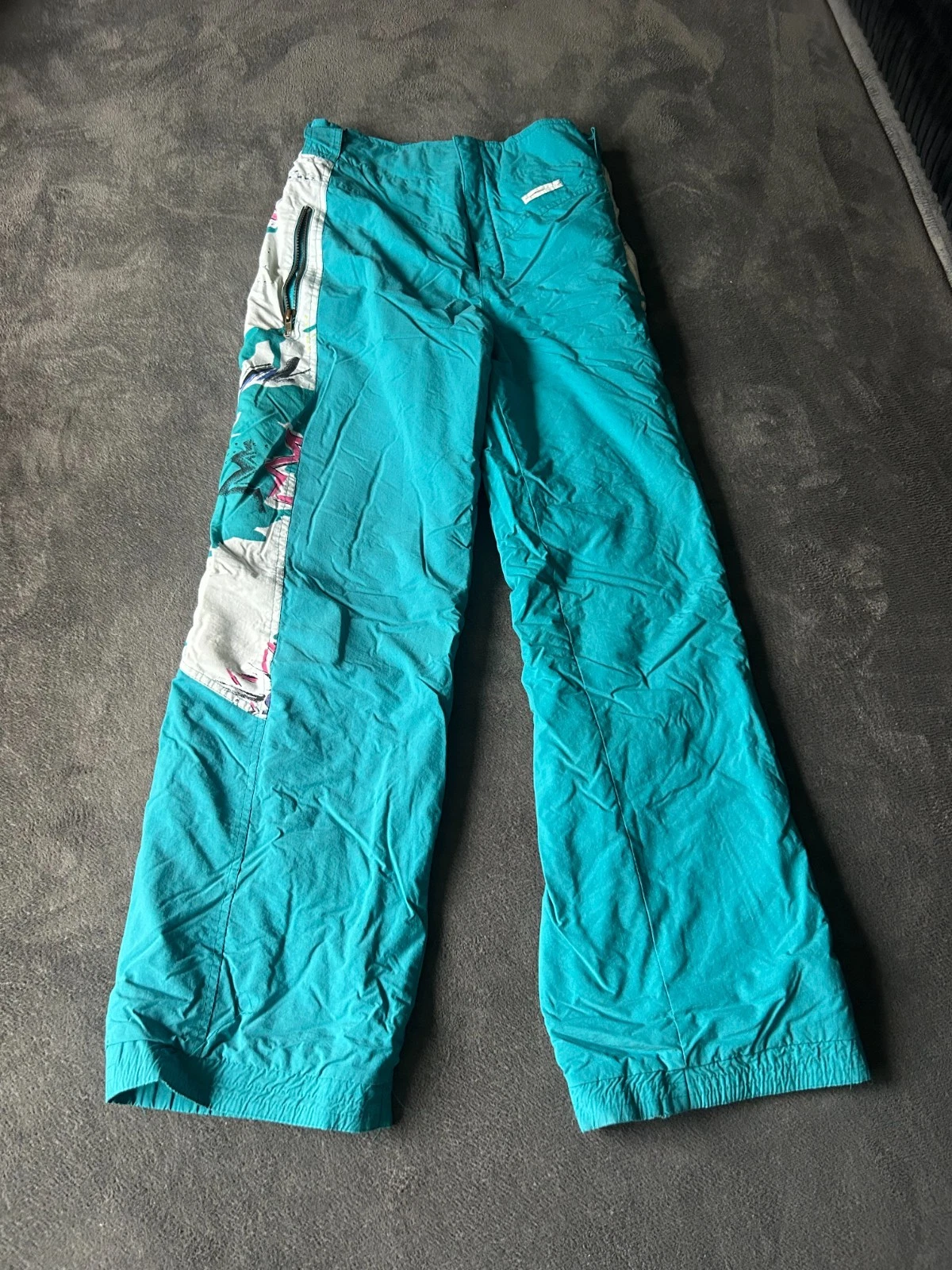 Vintage Biting Unisex Turquoise Ski Trousers Size Medium (Free P+P)