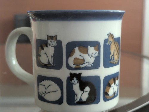 Vintage OTAGIRI Multi Kitty Cat Coffee Mug Graphic Illustration Calico Tabby Art - Picture 4 of 18