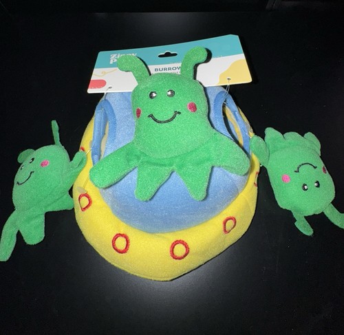 Neu mit Etikett Zippy Paws Zippy Burrow 3 abnehmbare Aliens im UFO quietschendes Hundespielzeug