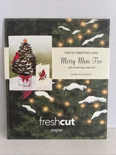 Fresh Cut Paper Pop-up Greeting Card ~ Merry Mini Tree w/Notecard ~ Cardinal NEW
