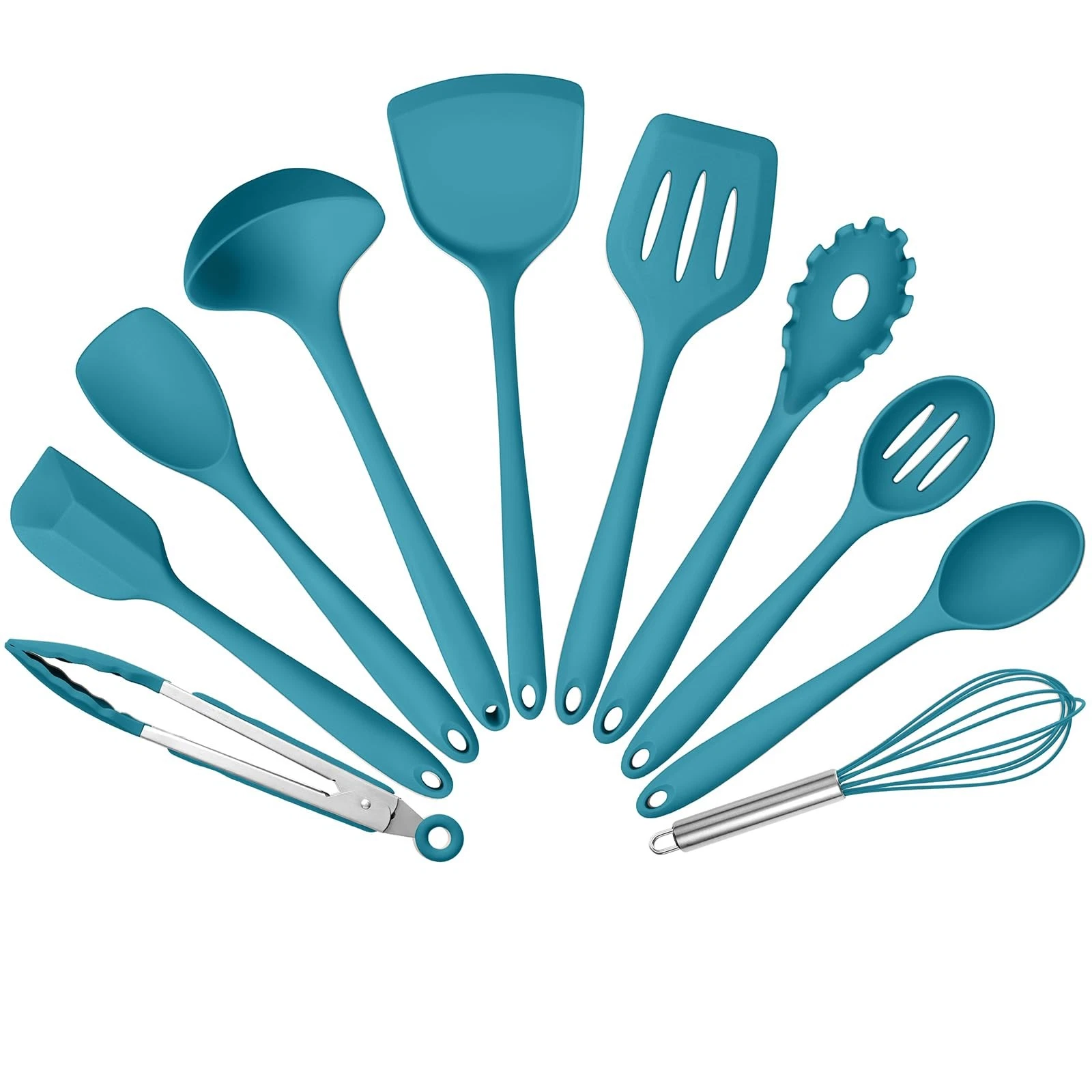 10 PCS Silicone Cooking Utensils Set Heat Resistant Spatula Ladle Spoon Blue