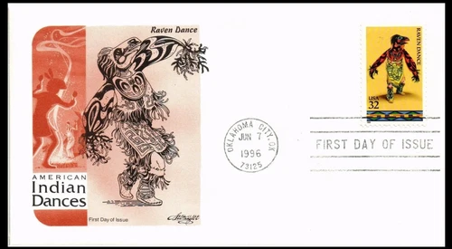RAVEN   DANCE AMERICAN INDIAN DANCE ARTMASTER CACHET 1996 FDC   UNADD