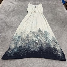 Zara Basics Maxi Wrap Dress Womens Medium White Blue Botanical Print Sleeveless