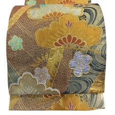 Japanese Kimono Fukuro obi Excellent item Pine plum running water gold thread