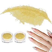 2pcs Nail Art Beads 0.02" Mini Metal Caviar Nails Beads Ball for Craft Gold
