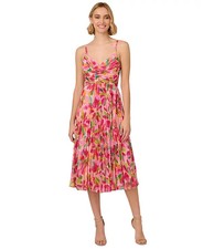 Adrianna Papell Women's Floral Pleated Midi Dress - Pink Multi - 2