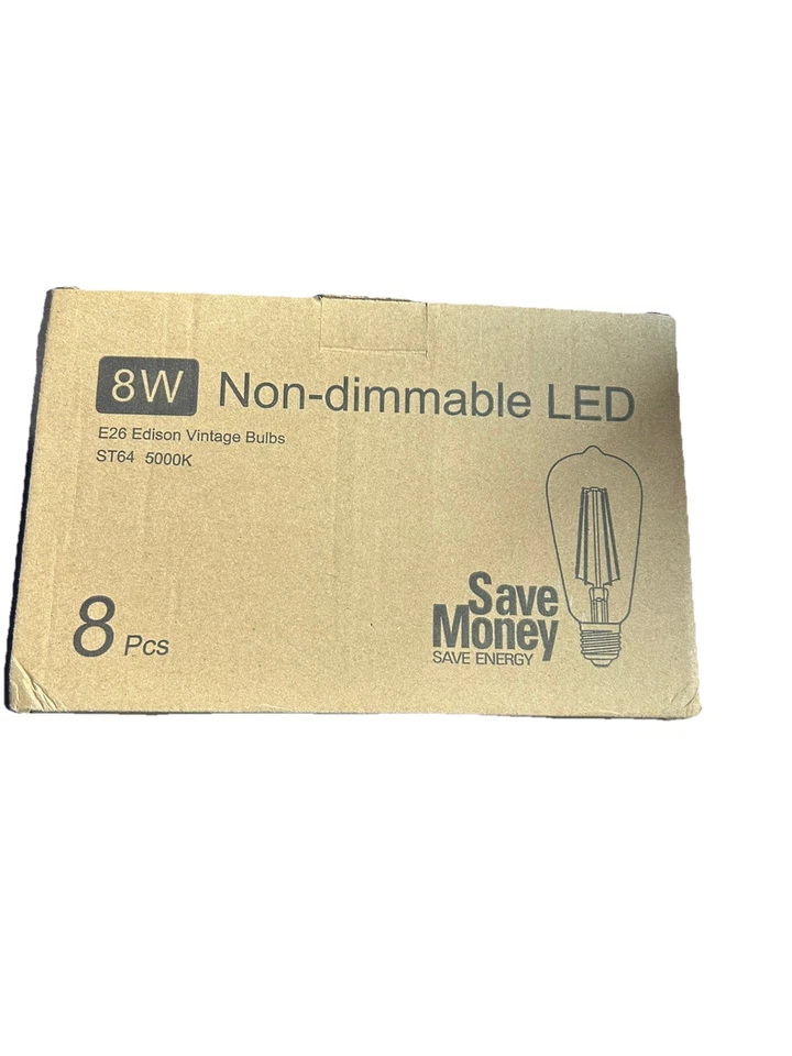8W Edison Light Bulbs 1400LM E26 LED, 5000K Daylight White ST64 8 Pack - Image 3 of 3