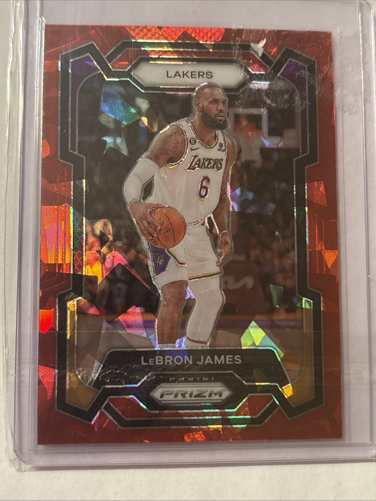 2023-24 Panini Prizm LeBron James Red Cracked Ice #63 Los Angeles Lakers HOF