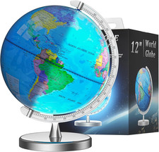 12" Illuminated World Globe for Kids  Adults with Metal Base