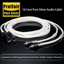 Pair 16core 5N Solid Pure Silver Balanced XLR Hifi Audio Cable Interconnect wire