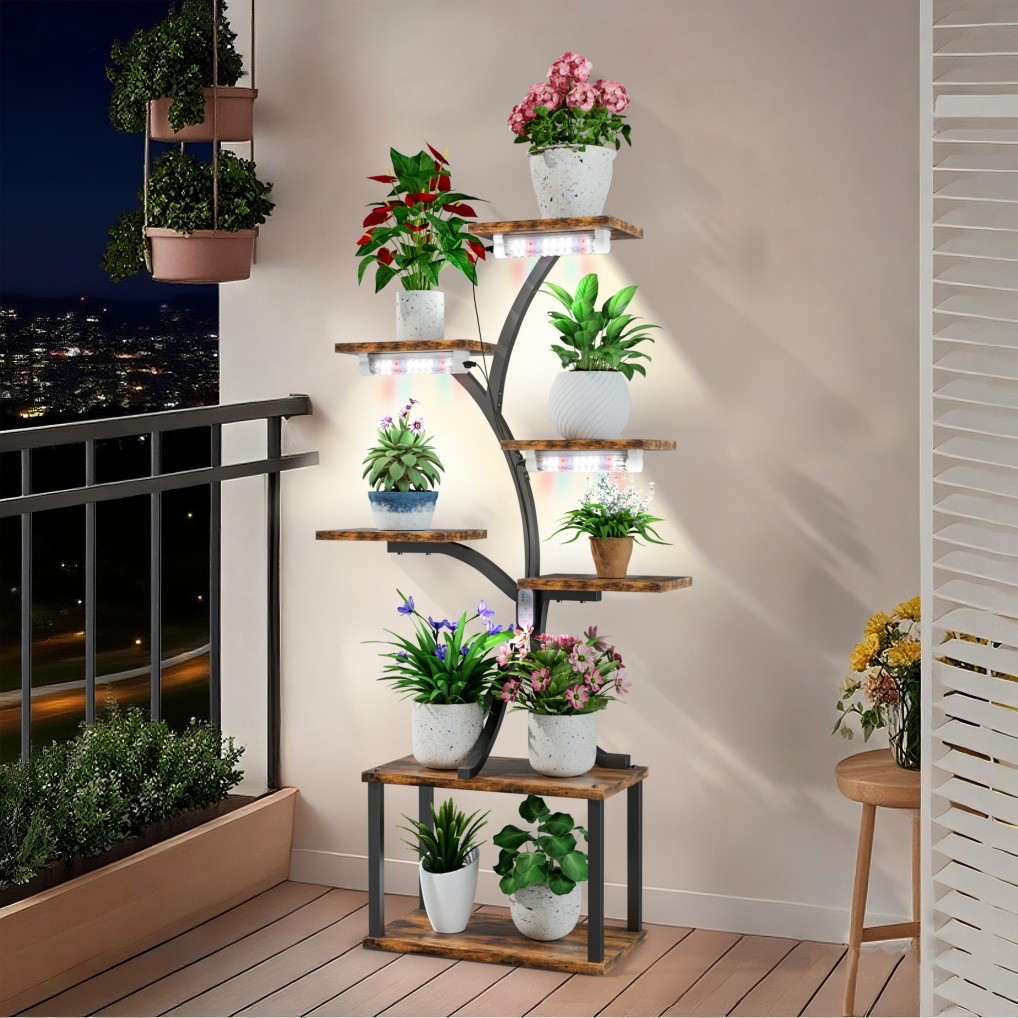 Heavy Duty Plant Stand Indoor with Grow Lights Tall Plant Shelf Tree-Shaped Rack