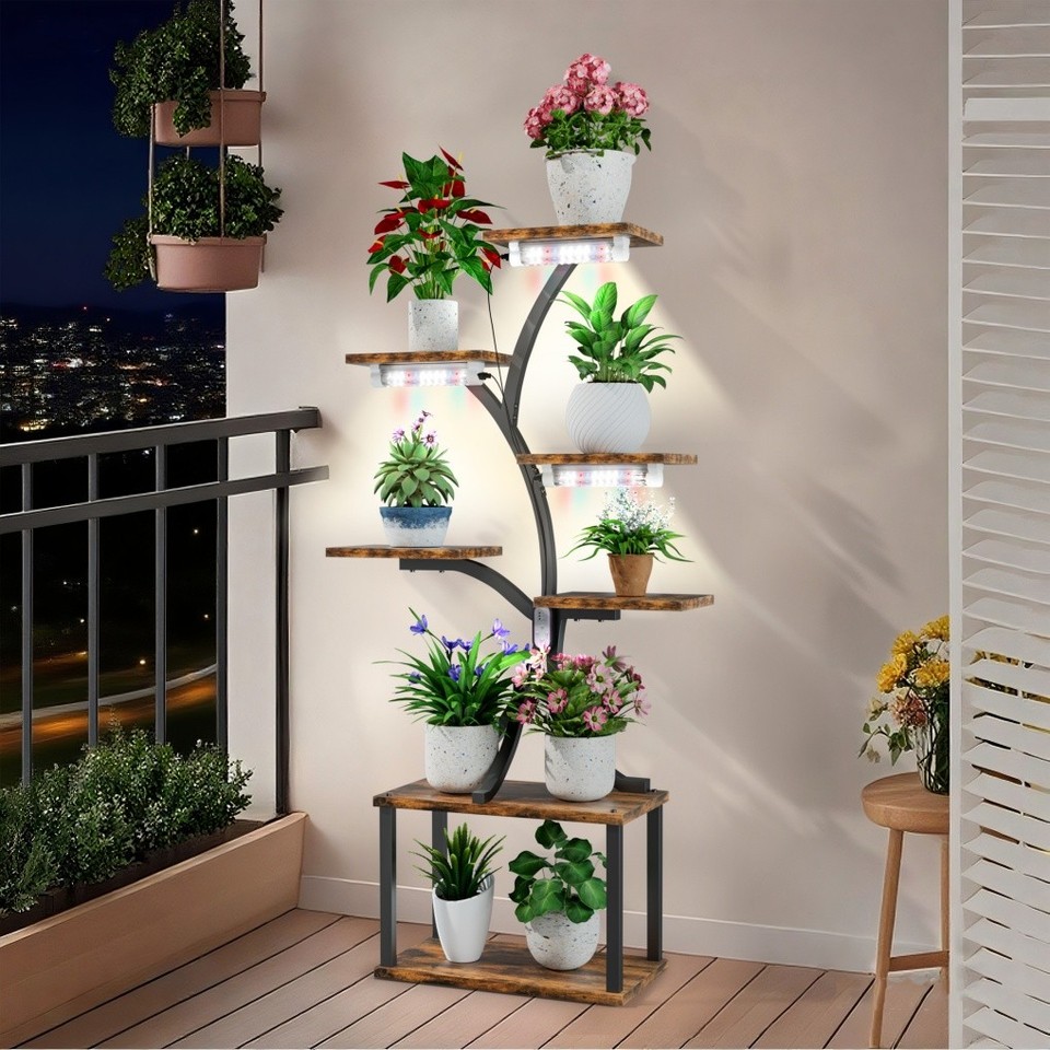 Heavy Duty Plant Stand Indoor with Grow Lights Tall Plant Shelf Tree ...