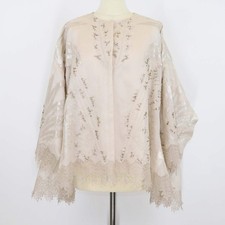 Camicia oversize Biyan beige in lino con dettagli e perline manica a tre quarti