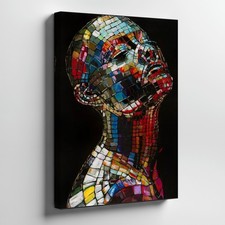Abstract Mosaic Woman Portrait Canvas Wall Art Colorful Modern Decorative Print