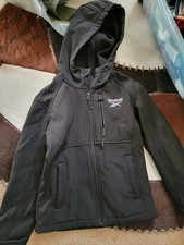 Reebok Boys Black Hooded Softshell Jacket Full Zip Fleece Lined