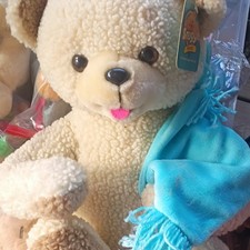 Snuggle Snuggle Bear Beige/Blue Teddy Bear Plush w/ Blue Blanket, Tags 2000