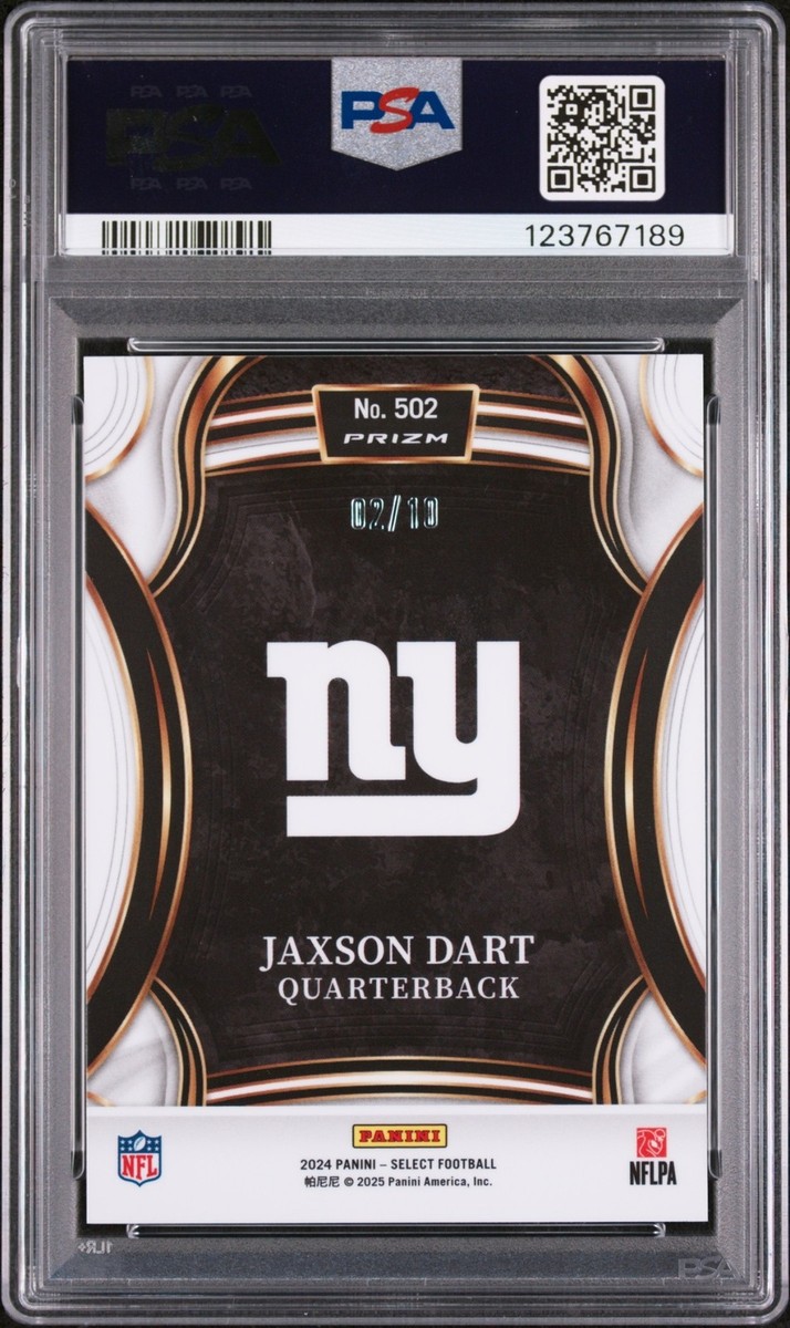 JAXSON DART PSA 10 2024 PANINI SELECT #502 2025 XRC GOLD PRIZM