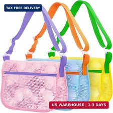 Mesh Beach Bags for Sand Toys - 3 Pack Seashell Collecting Bags with Adjustable