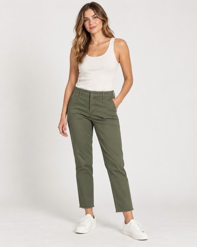 Frank & Eileen Wicklow Chino Pants Size 8 Sage Green Raw Hem Italian Twill USA