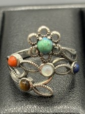 New Condition Sterling Silver Flower Lapis Turquoise Ring Size 7
