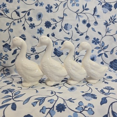 Vintage Ceramic Family of Geese Ducks All White Cottagecore Grannycore Country