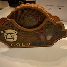 VTG Leather Hand Tooled Colombia Coasters Set Of 5 Folk Art Embossed Scene