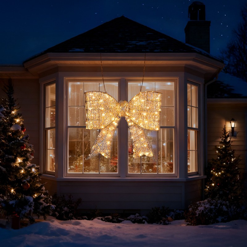Yescom Christmas Bow Decoration with LED Light for Indoor Outdoor Holiday Party