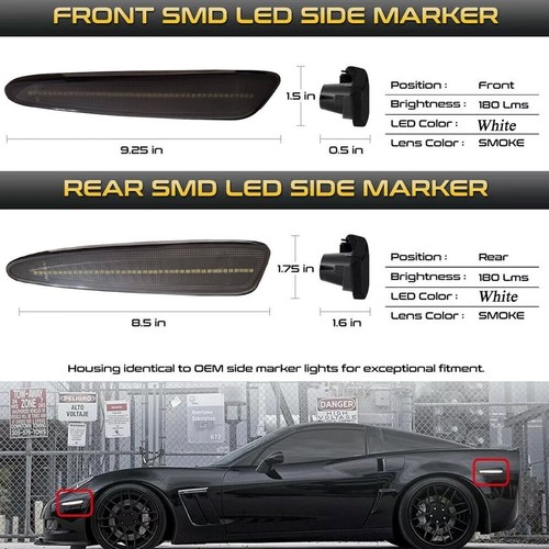 For 2005-2013 Chevy Corvette C6 Smoked Front Rear LED Side Marker Lights White - Picture 7 of 10