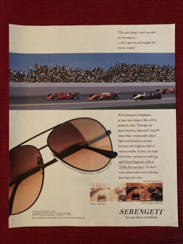 Okulary przeciwsłoneczne Serengeti „Dolby For Your Eyes” 1991 Reklama z nadrukiem - świetnie się oprawiają! - Zdjęcie 1 z 3