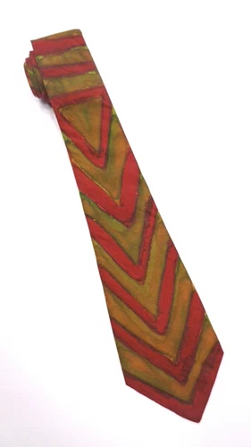 ART by ARF Vtg 100% Silk HAND PAINTED Necktie USA Designer STRIPED Orange EUC