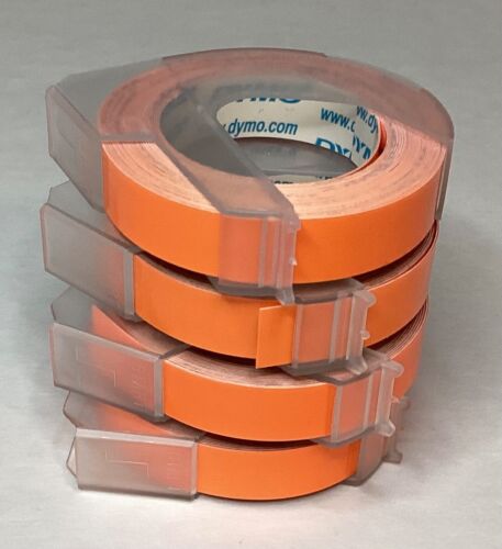 NEU MENGE 4 ORIGINAL DYMO ORANGE 3D PRÄGUNG ETIKETTENBAND NACHFÜLLPACKUNGEN - 3/8” X 115”