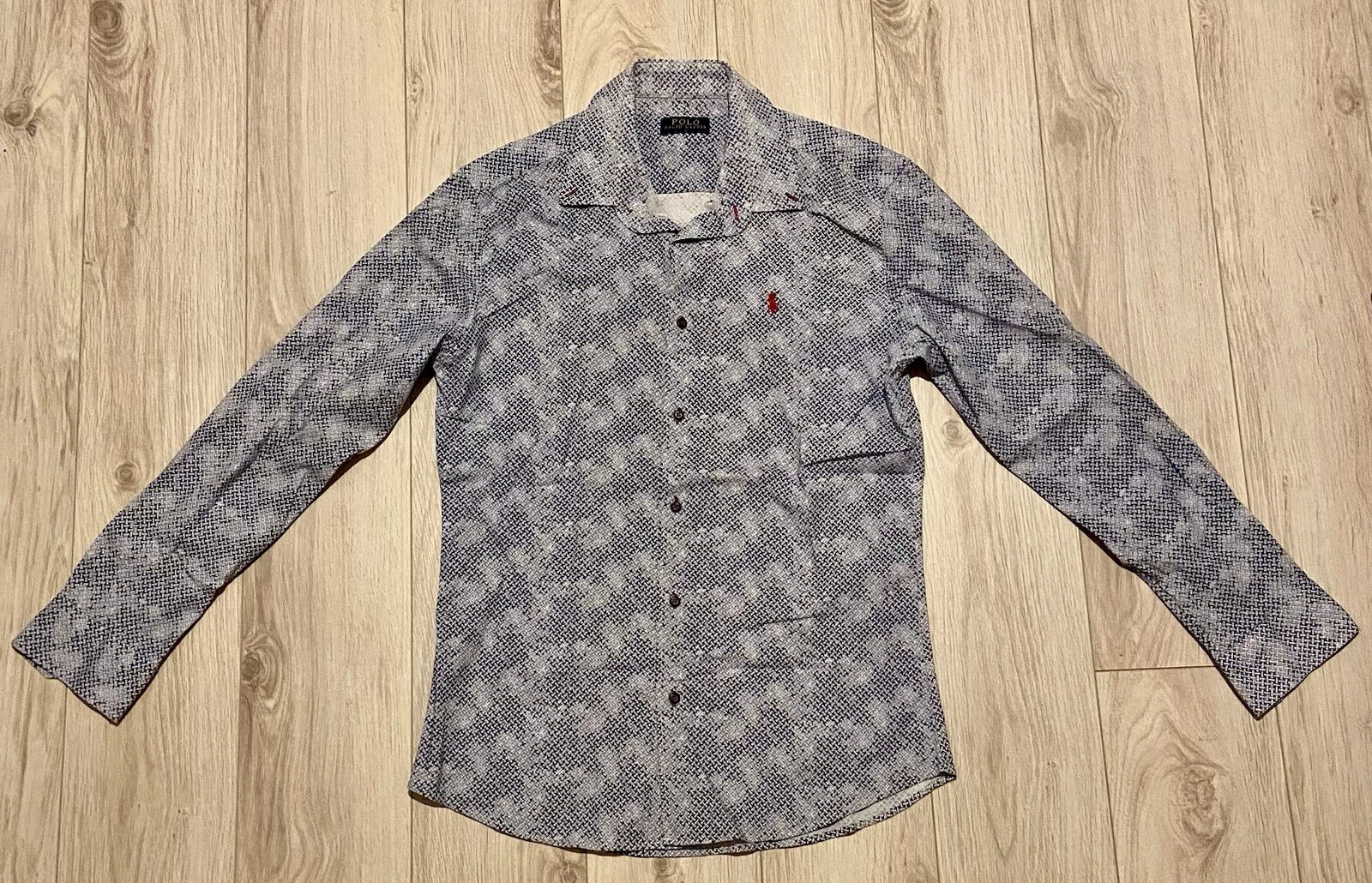 Polo Ralph Lauren Shirt Mens Large Long Sleeve Blue Geometric Print