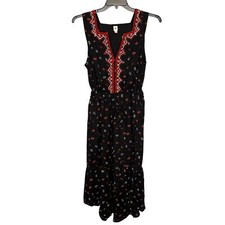 Gap Black Sleeveless Floral Maxi Dress Embroidered Vneck Wimsygoth Boho size Med