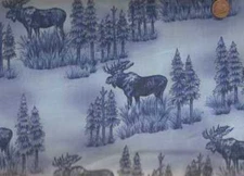 Woods Water Wildlife blue moose toile Riverwoods fabric