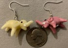 PINK/WHITE ELEPHANT GLASS BEAD EARRINGS w/SS Ear Wires AFRICAN ASIAN TRUNK TUSK — photo 3