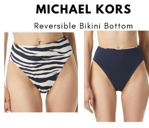 Michael Kors Womens Size S Navy Reversible High-Waist Bikini Swim Bottoms NWT - Picture 2 of 9