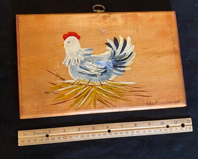 VTG Chicken Nest Wood Hand Painted Plaque Hanger Rustic Farmhouse Kitchen