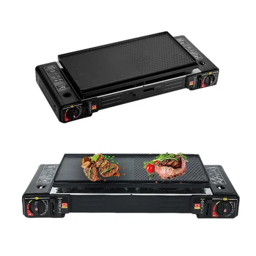 2 Burner Gas Stove BBQ Portable Outdoor Twin Stove Camping Hiking Cooker w/Plate - Picture 8 of 11