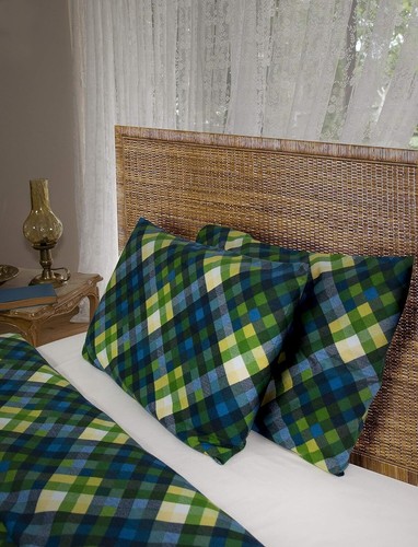 180 Gram Cotton Heavy Flannel Duvet Cover Set(Green Blue Navy, Full/Queen Size) - Picture 4 of 6